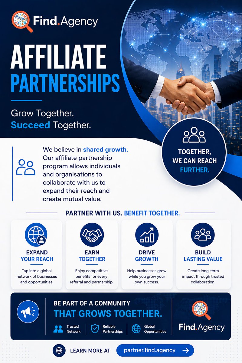 Find_dot_Agency's tweet image. Grow together with our affiliate partnership program. Together we grow 🌐

Learn more at partner.find.agency 

#affiliateprogram #partnership #growtogether #businessgrowth #collaboration