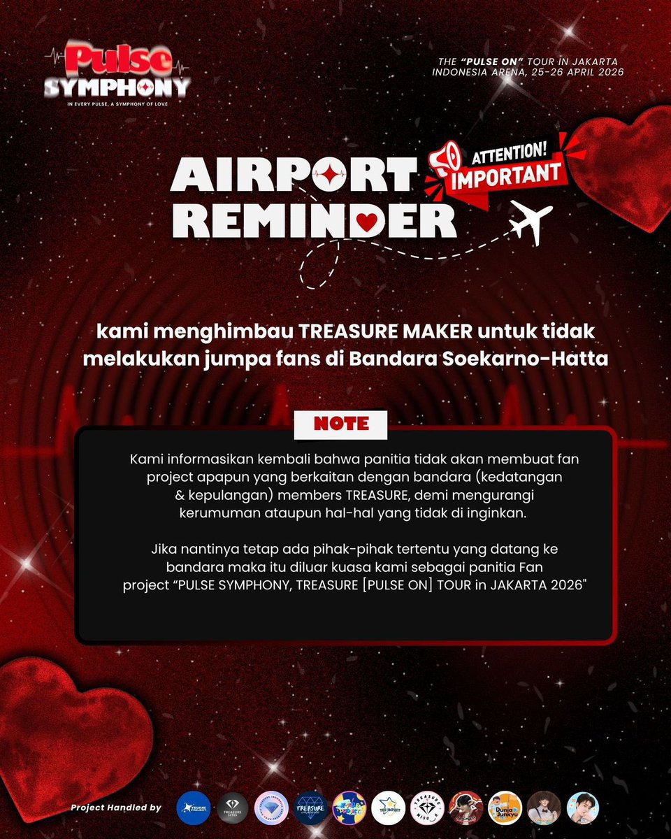 diarywoopi's tweet photo. 🚨 AIRPORT REMINDER 🚨

Treasure Maker 🤍
Demi kenyamanan &amp; keamanan bersama, mohon untuk tidak melakukan fan gathering di bandara.

Let’s show our love for TREASURE in a better way 💎✨
No airport crowd, no chaos — tetap tertib &amp; saling menjaga 🙏

#PULSEONinJAKARTA2026 🇲🇨 https://t.co/OM0S7lFkPI