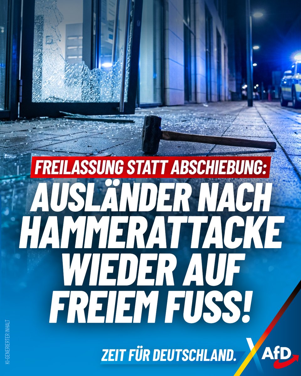 Vier verletzte Polizisten nach einer Hammer-Attacke in Wolfsburg. Ein Täter ohne deutschen Pass demoliert Behörden und greift Beamte lebensgefährlich an. Die Justiz lässt ihn trotzdem wieder laufen. Wir brauchen endlich konsequente Abschiebungen und Präventivhaft für ausländische