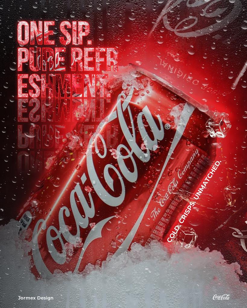 Jormexconcept's tweet image. Day 29/30 — Beverage Ad Concept for Coca-Cola

Most beverage ads show you the product.

This one is designed to make you feel it.

The cold.
The condensation.
The anticipation before that first sip.

#GraphicDesign #BrandDesign #CreativeDirection #DesignChallenge #CocaCo