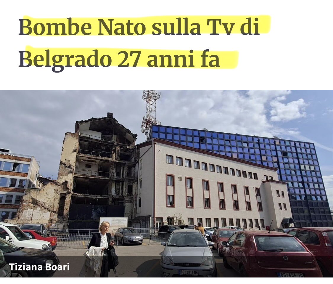 k_arsenale's tweet image. Il Presidente #Mattarella: “Conflitti e barbarie se prevale la legge del più forte”.
Eh si, come ad esempio nei bombardamenti #Nato (Italia compresa) del ‘99 a #Belgrado, tipo la carneficina alla Radio Television of Serbia. 
Uhmmmmm ma chi era il ministro della Difesa nel ‘99??