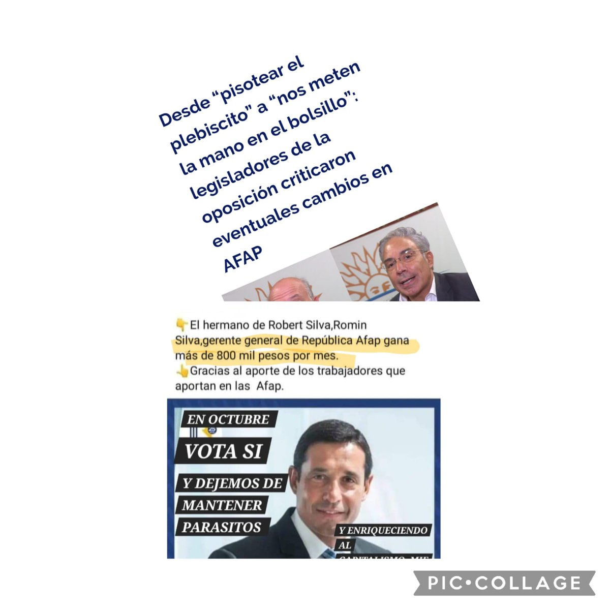 Indudablemente Robert Silva no quiere se le termine el curro al hermanito que ganaba en 2022 en REPUBLICA AFAP  $800.000 por mes.
CON LA TUYA TRABAJADOR URUGUAYO!