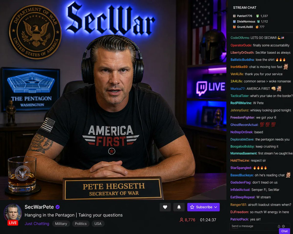 Secwar Bio Didn't expect to see @SecWar doing outreach on @Twitch but these are ...