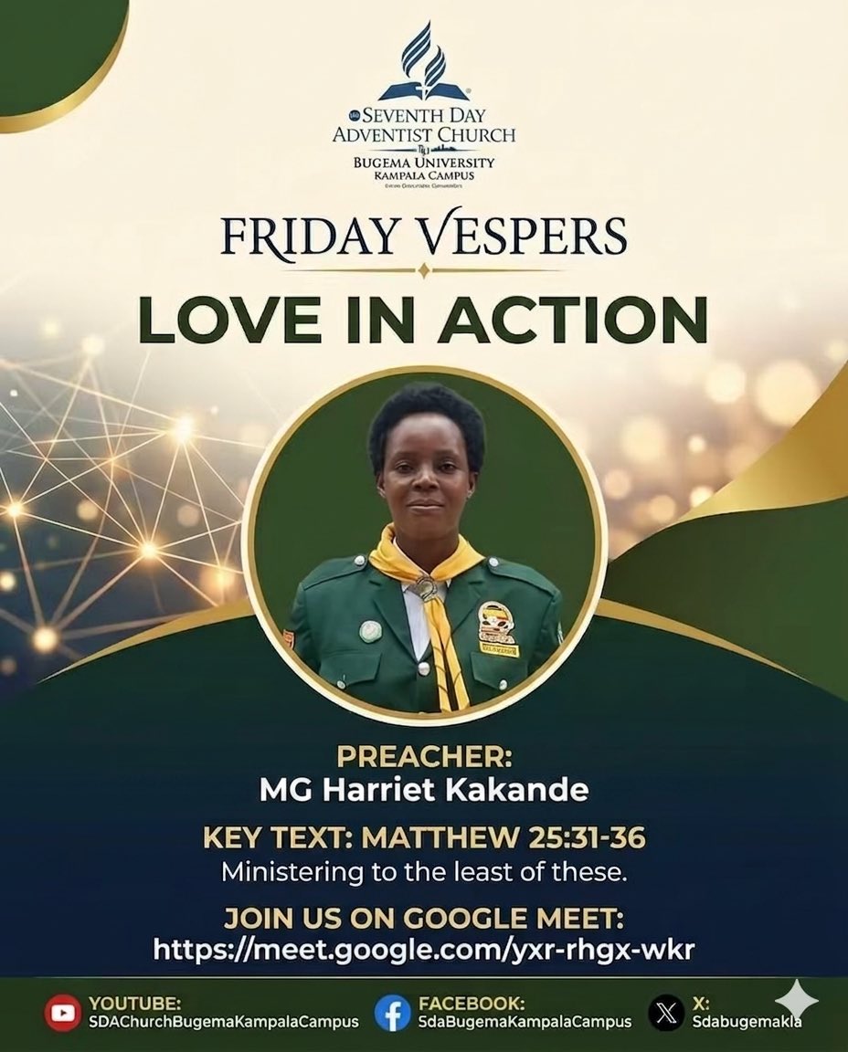 SDABugemaKla's tweet image. A verb (read Love) is a doing word. Join us this Friday at 8pm EAT for the vespers as we redefine love!#LoveinAction #HappySabbath: meet.google.com/yxr-rhgx-wkr