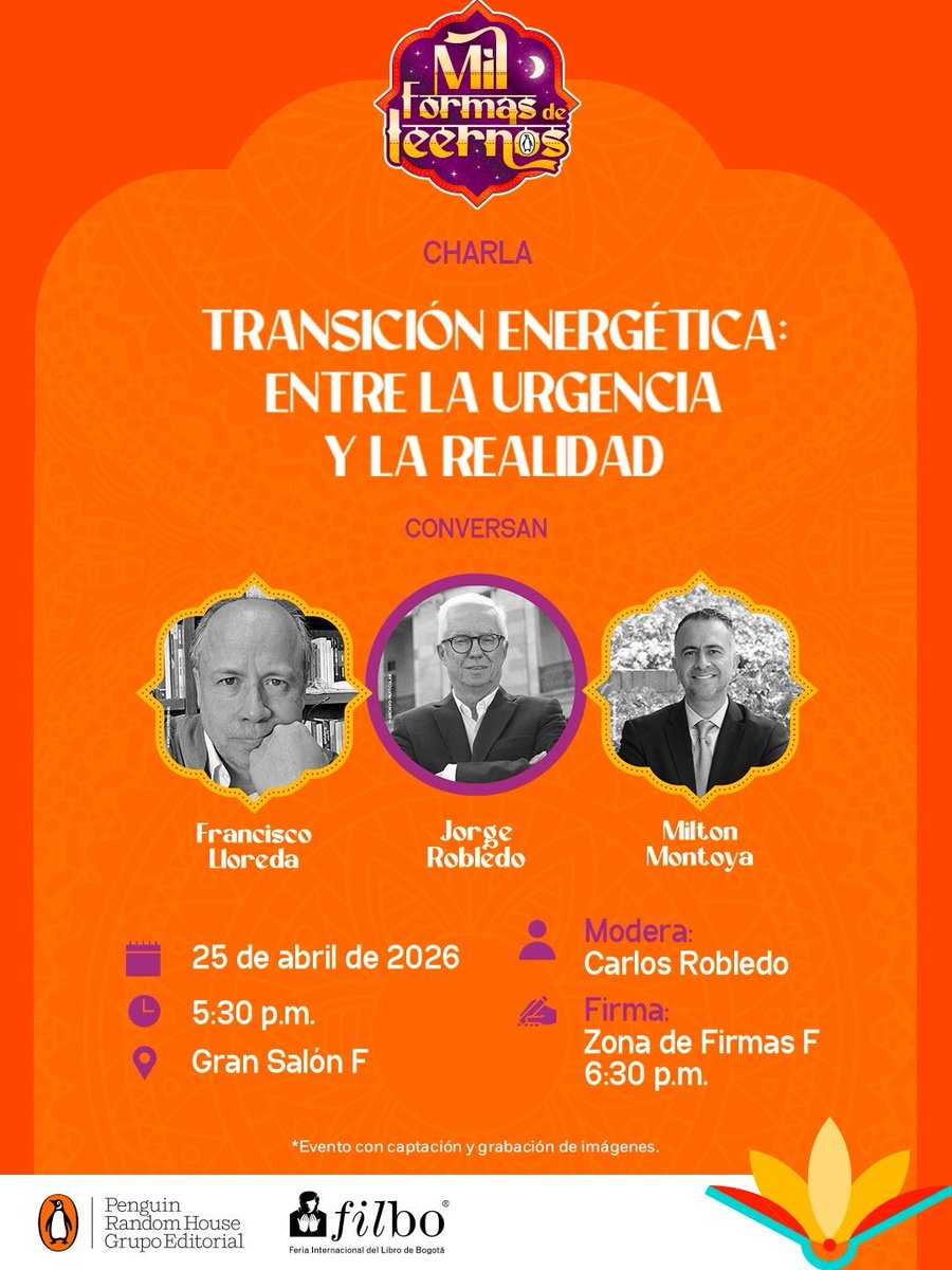A las 5:30 pm de este sábado, en la Feria del Libro, compartiré comentarios con Francisco Lloreda y Milton Montoya sobre la transición energética, tema sobre el cual los tres hemos publicado libros.