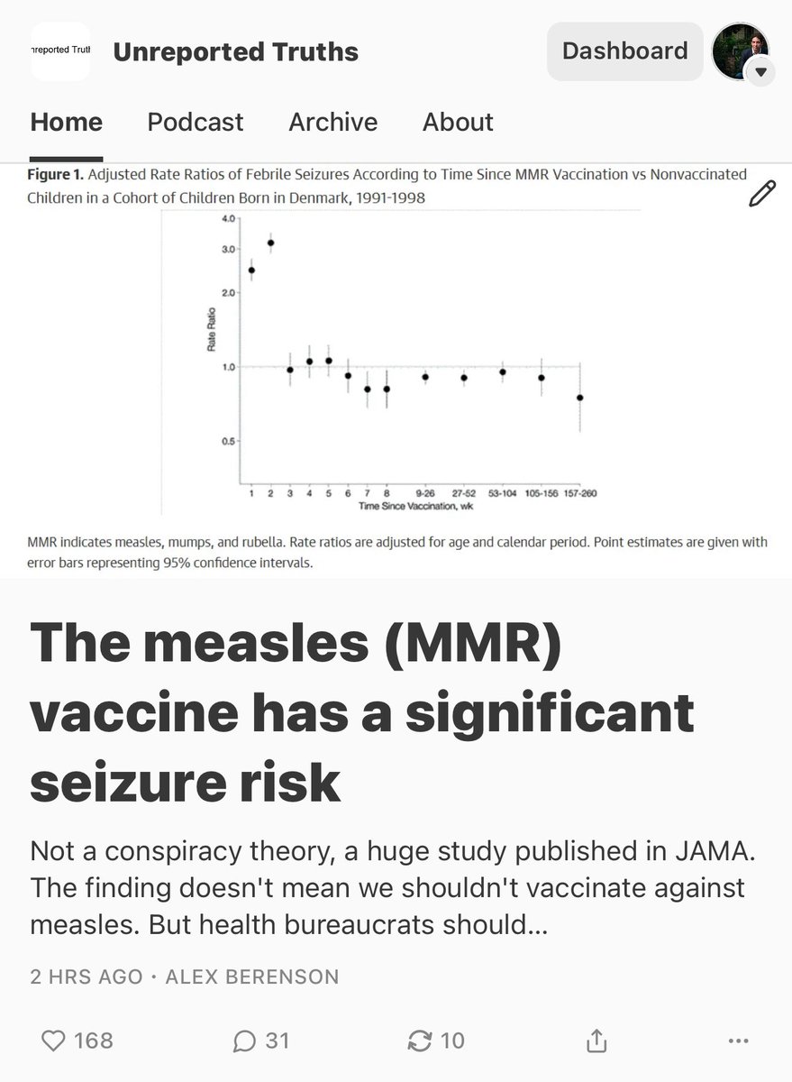 New Unreported Truths, on the link between the MMR vaccine and seizures, which Danish researchers proved more than 20 years ago.