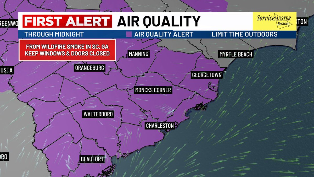 FIRST ALERT// Air Quality Alert // Smoke from wildfires in Georgia and Florida is spreading across parts of the Southeast and that includes the Lowcountry.  Some can smell the smoke, but bottom line, air quality alert issued because of the hazard.