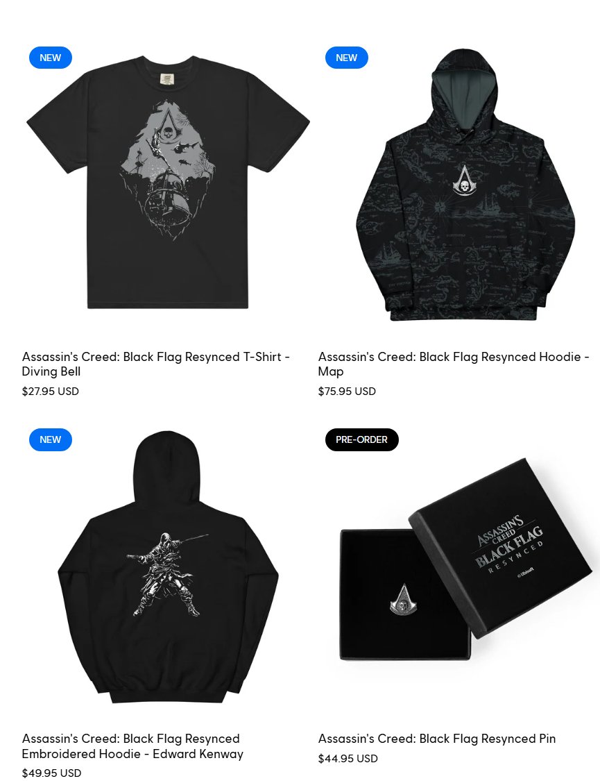 kevincreednews's tweet image. 🟦Merch collectors this is for you!

🔵Ubisoft Gear shop is now filled with Assassin's Creed Black Flag resynced merchs 🏴‍☠️

Thanks to @acinterface  for the heads-up!

#AssassinsCreedBlackFlagResynced #AssassinsCreed #Ubisoft
