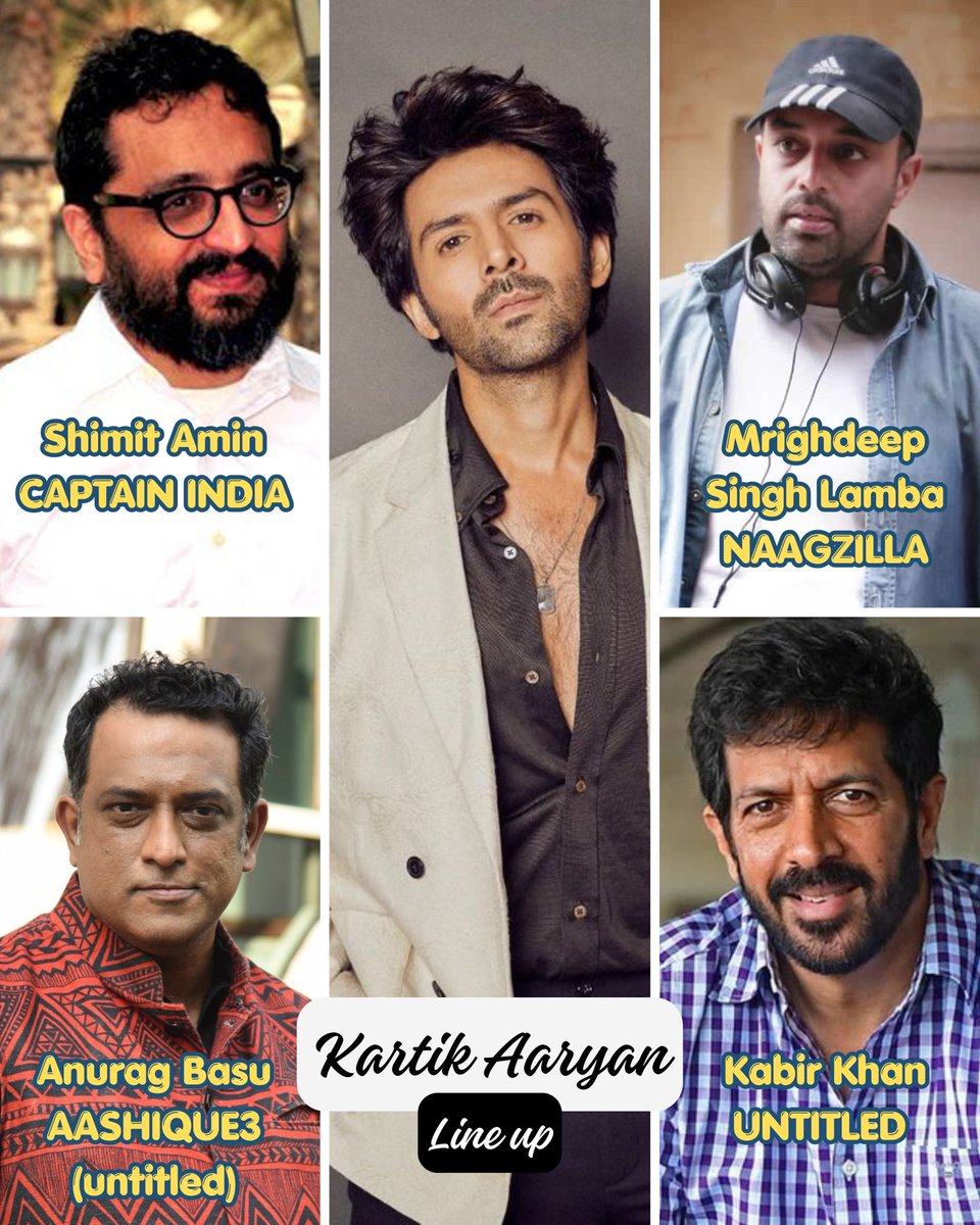 KartikUniverse1's tweet photo. Kartik Aaryan has got an extraordinary line up of movies!!♥️
He is working with some of the finest directors of Bollywood🔥
Most bankable new generation star⭐ 
#kartikaaryan #AnuragBasu #MrighdeepSinghLamba #ShimitAmin #KabirKhan #Naagzilla #CaptainIndia #Aashiqui3 #kartikaryan https://t.co/RdI4YIpBgh