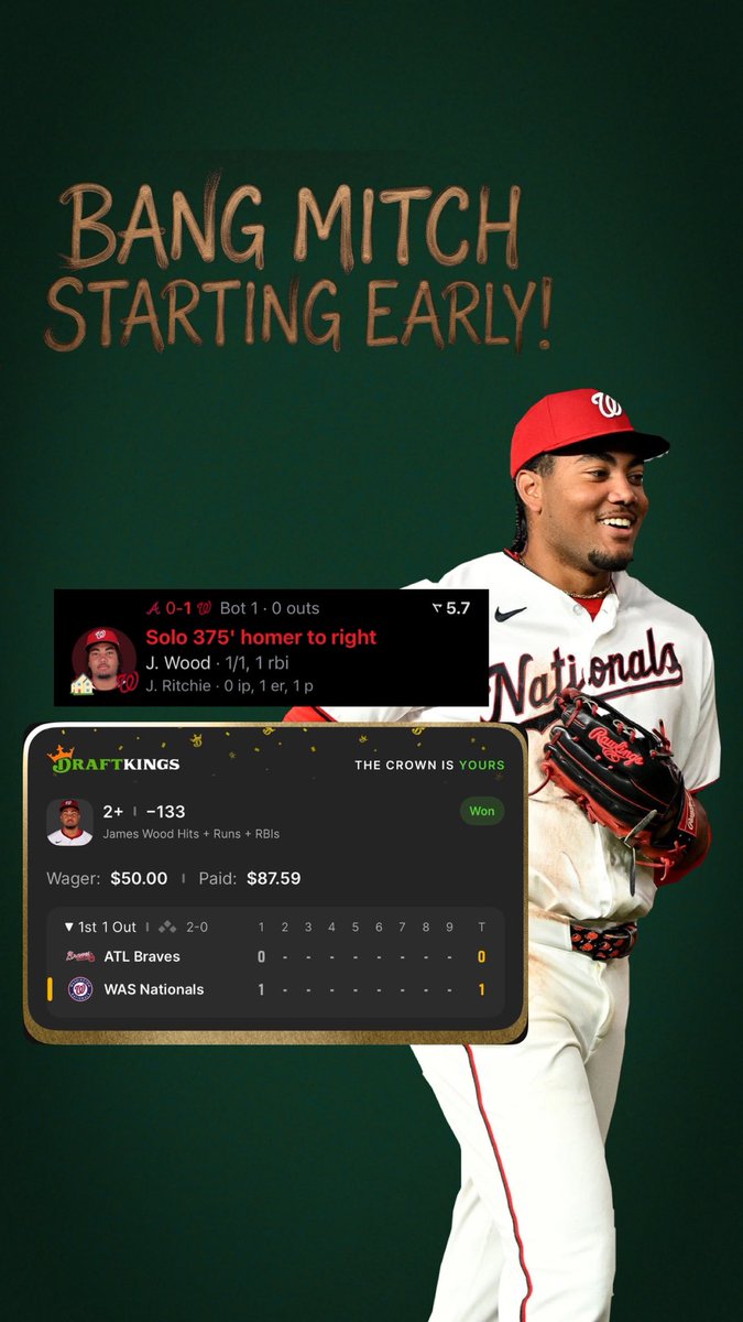 RouletteBets's tweet image. Mitch wasting ZERO time 🔥

James Wood cashes the +2 H+R+RBI in the FIRST AB 😳💰  
Blink and you missed it — that ticket was NEVER in doubt.

SRB stays printing 📈 #GamblingTwitter #MLB #Locks 

Join The Community Today!🎰
whop.com/sports-roulett…