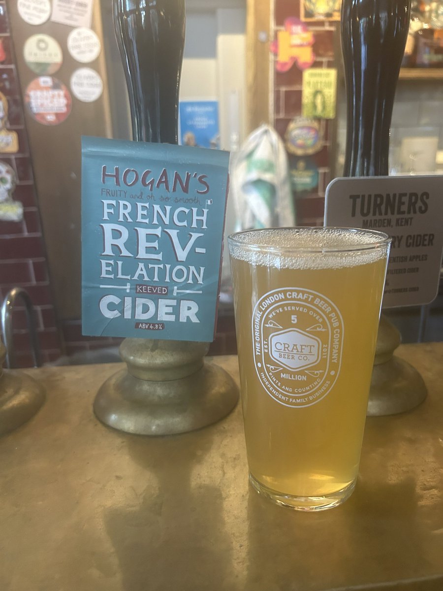 NLondonCAMRA's tweet photo. Craft Beer Co. Covent Garden. Four real ciders on handpumps plus two  ciders in tap area, one Crafty Apple is on CAMRA’s list. Enjoyed Hogan’s French Revelation cider. 🍏 Photo (Burrow Hill still cider, Tricky Wizard, Oliver’s five cider) from previous visit. #realcider 🎉 https://t.co/feQzQedUYU