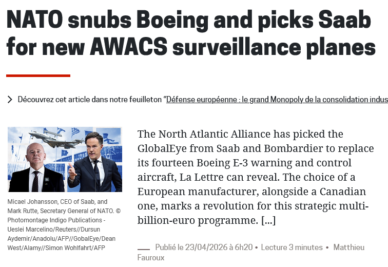 koola_PL's tweet image. Hmm... jak Trump to zniesie?🤔

#NATO #WeAreNATO #StrongerTogether #AWACS #SAAB #GlobalEye
lalettre.fr/fr/politique_e…