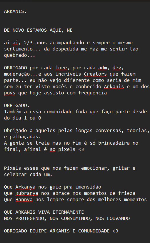 De:  MIM
A : @ARKANIS #ARKANIS 

Obrigado. é ATÉ LOGO