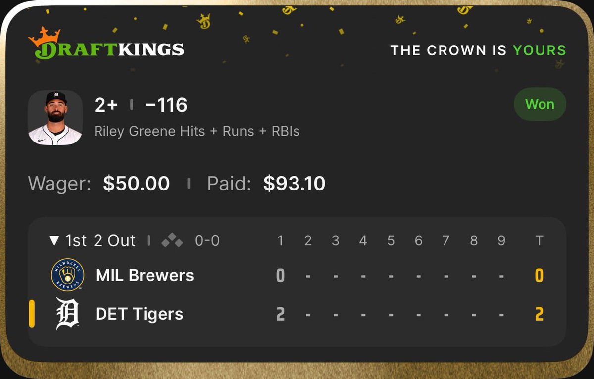 RouletteBets's tweet photo. Mitchh called it AGAIN🔥@Gotti_Gamble 

Riley Greene goes YARD in his FIRST AB 💣💰  
That slip cashed before people even got settled in.

SRB on an absolute heater 📈 #GamblingTwitter #MLB #Dinger 

Join The Roulette Community!🎰
https://t.co/7xuHzoR4Pa https://t.co/kh9gmu3VOO