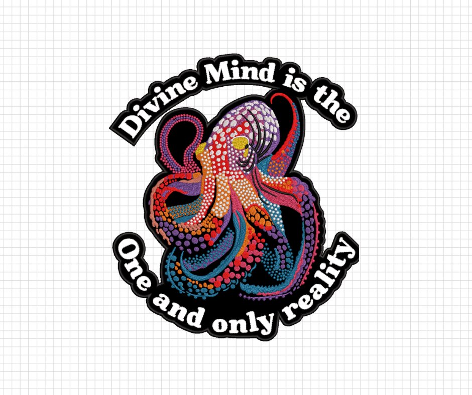 Thirtify's tweet image. Pointillist octopus. Eight tentacles. Multi-color dot clusters. Curved arc text. Custom die-cut. All of it digitized clean same day. First file free — no card. → dashboard.thirtify.com/get-started

#embroidery #custompatches #digitizing