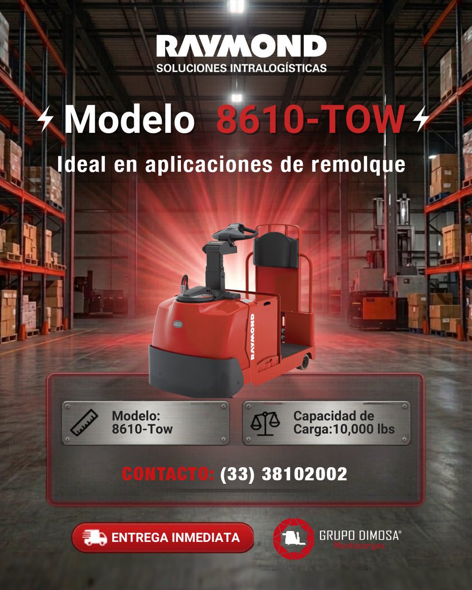 GDimosa's tweet photo. Mueve grandes cargas con total confianza. ⚡️🎯
El 8610-TOW está diseñado para maximizar tu productividad.
Llámanos y cotiza el tuyo hoy ⬇️ 
📲 (33) 38102002
#GrupoDimosa #Raymond #Montacargas #Almacén #Remolque https://t.co/UerhXl83MN