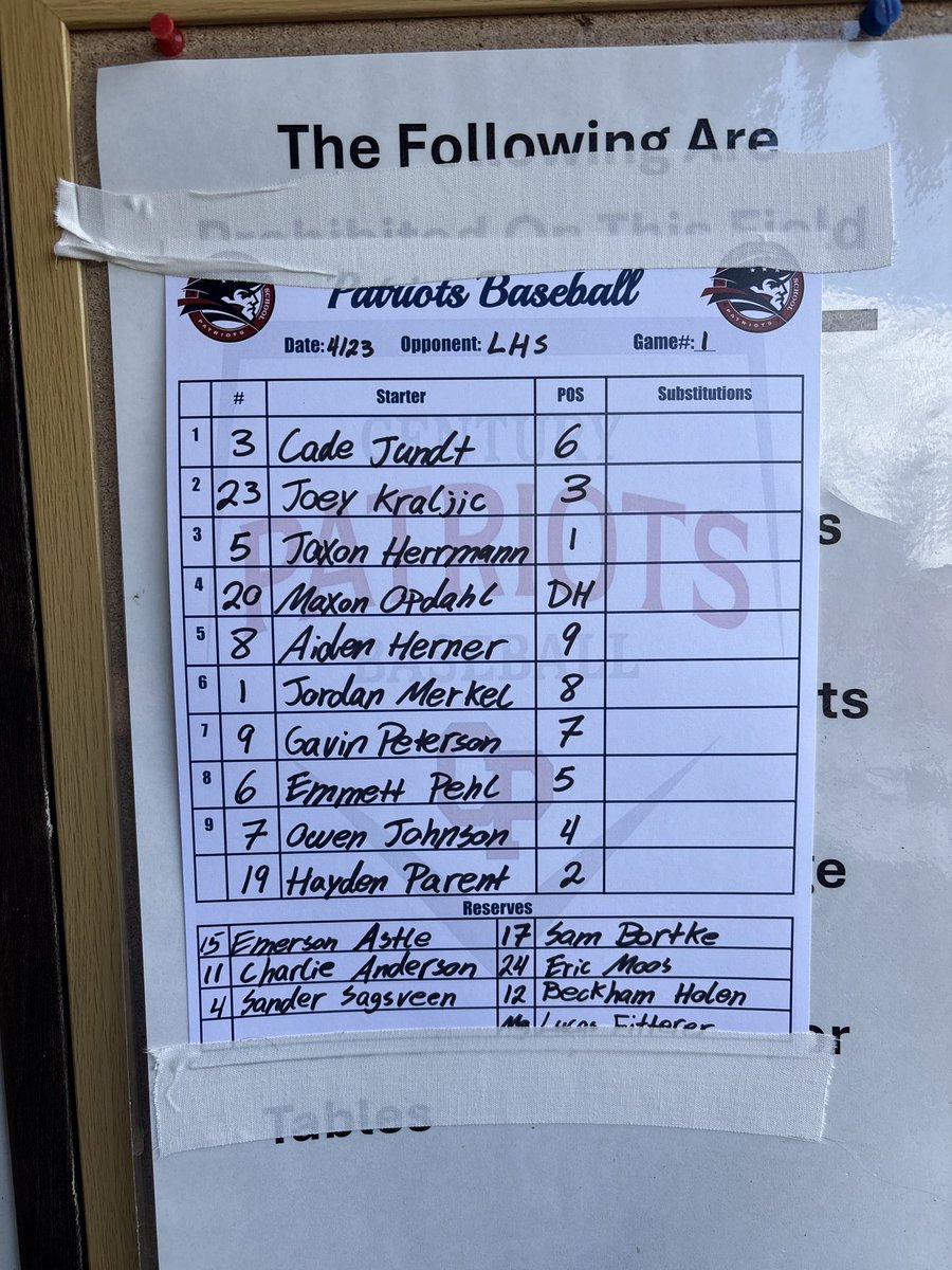 CenturyBSBL's tweet photo. Game 1 lineup! 

Sr. Jaxon Herrmann gets the start! https://t.co/whnrdCD2P4