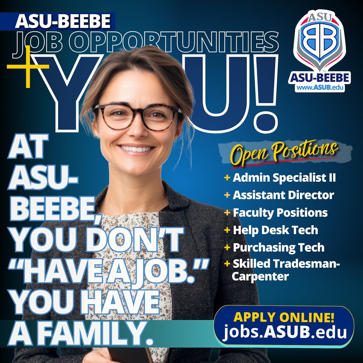 ASUBeebe's tweet image. 🔗 For details on each role, visit jobs.asub.edu/postings/search

#asubeebe #employment #job #work