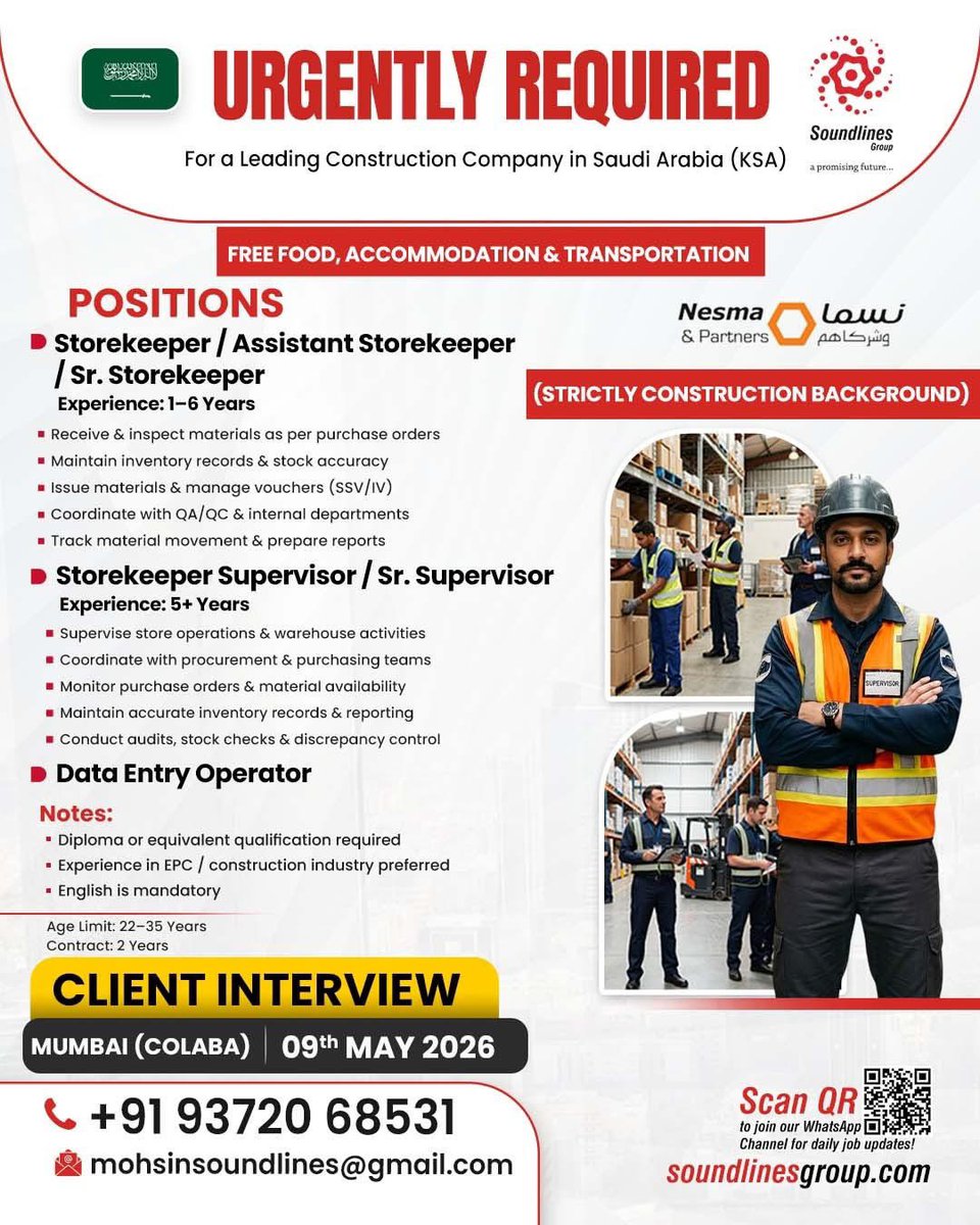 gulfjob8's tweet photo. URGENTLY REQUIRED
📌 To apply kindly send your resume to mohsinsoundlines@gmail.com
📌
#KSA #KSAjobs #jobseekers #JobSearch2026 #omanjobs #jobsinoman #saudijobs #bahrainjobs #abroadjobs #hiring #recruitment #job #foreignjobs #gulfwalkin #soundlinesgroup https://t.co/HScJLm2VVX