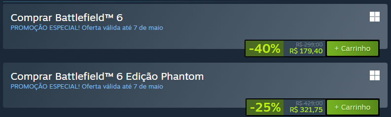 alemitofps's tweet photo. 🚨 Battlefield 6 em promoção na Steam e EA App até o dia 7 de maio

R$ 179,40 Edição Standard (40% de desconto)
R$ 321,75 Edição Phantom (25% de desconto) https://t.co/ulDAHk7Sxj