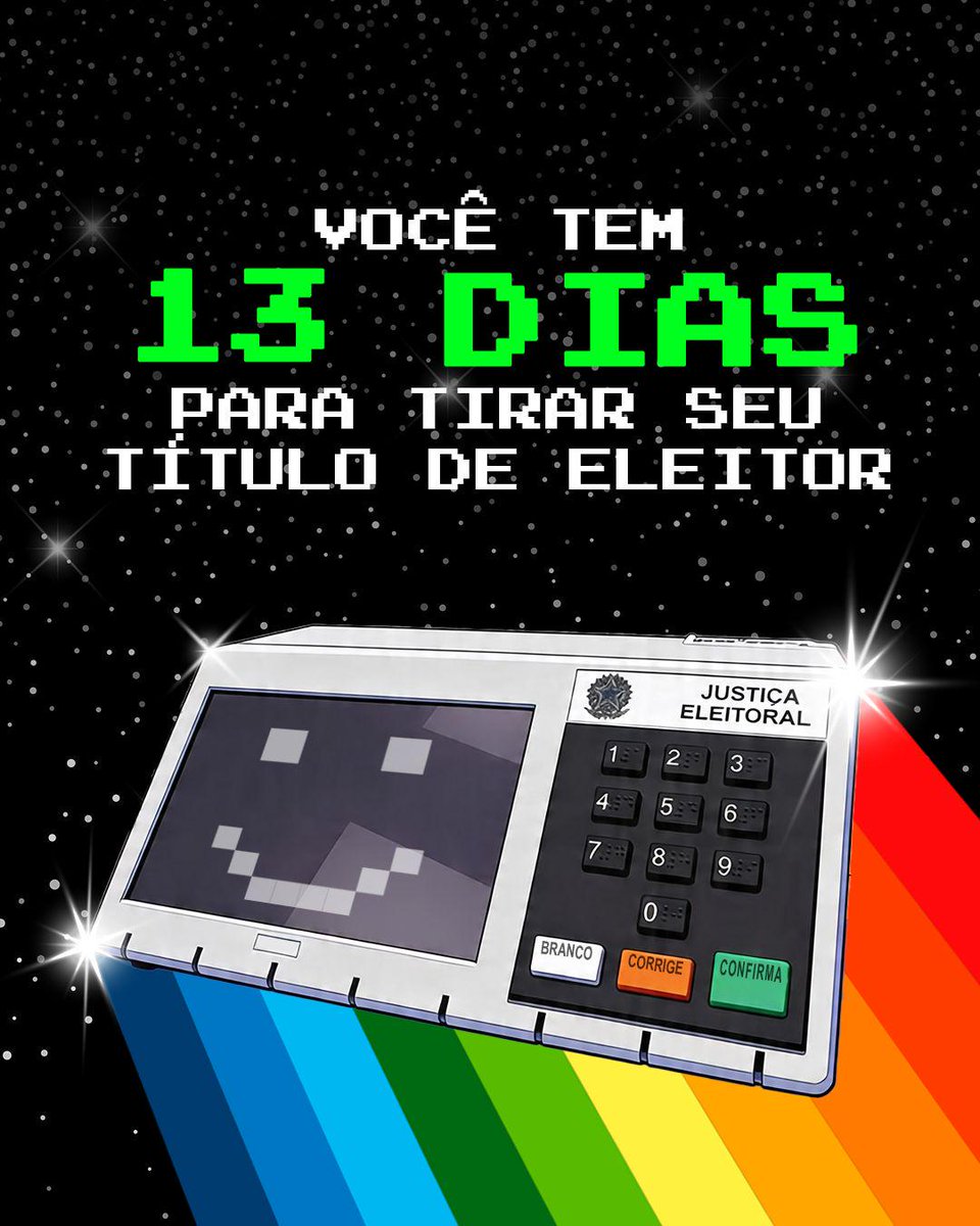*Use seu status pra informar seus contatos* 📢

Sabia que só restam 13 dias pra tirar o título e poder votar nas eleições? 🧐

A participação de todo mundo na escolha do Brasil que queremos é fundamental. Por isso, é hora de enviar um lembrete pra quem ainda não tem o título. 🇧🇷