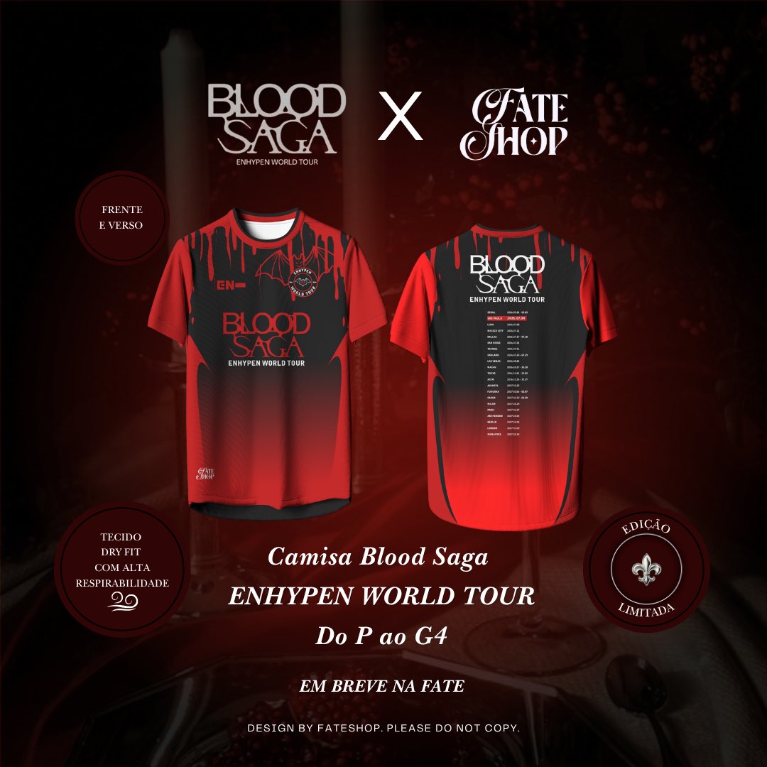fateshop_'s tweet photo. Quando a noite cai… a era desperta. 🩸🖤

A nova era chegou e vem intensa, poderosa e irresistível. Inspirada na turnê Blood Saga do ENHYPEN, a Camisa Blood Saga ENHYPEN World Tour é perfeita pra quem quer viver esse momento com estilo e atitude. https://t.co/pxw7Bmkg4y