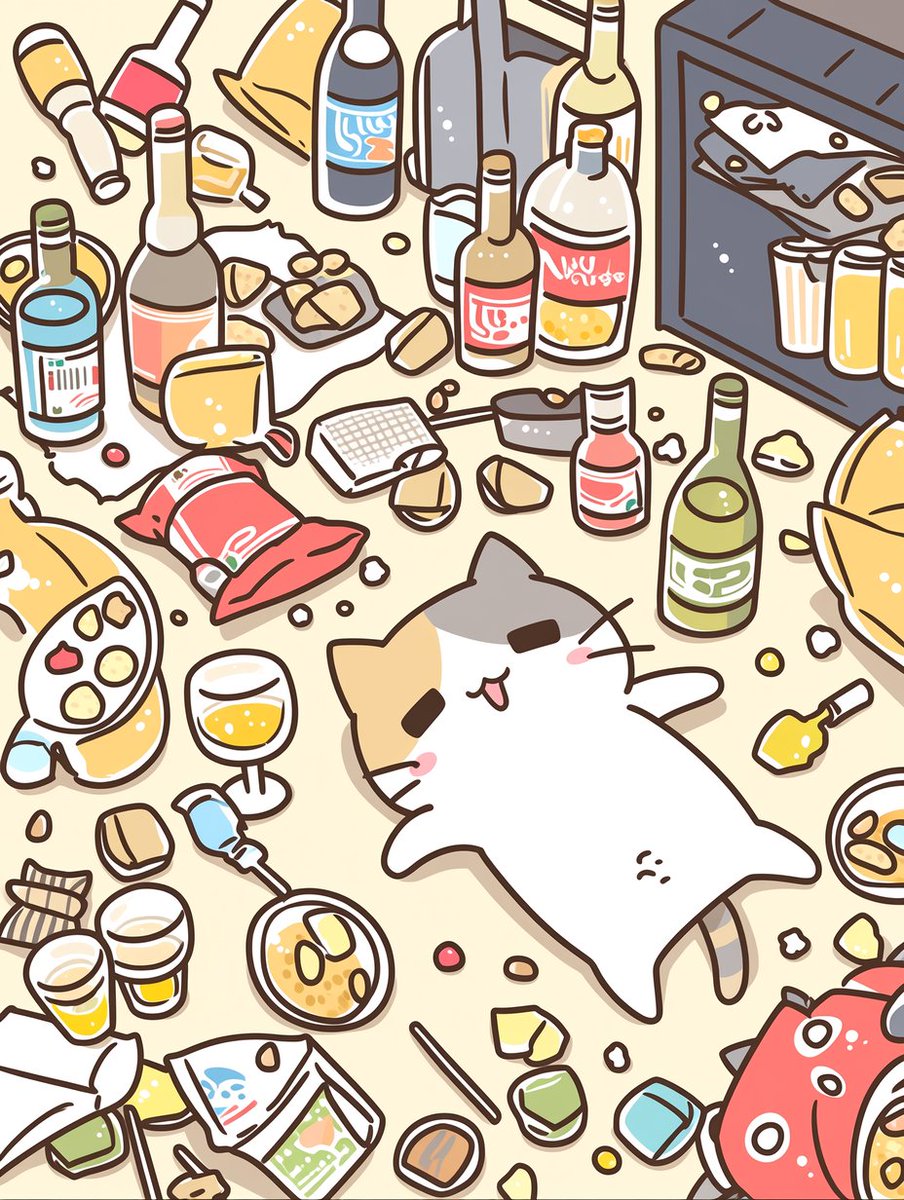 nekonchuri's tweet image. 今日の夜はにゃ
こうにゃる予定なのにゃ
誰にも邪魔されずに
ぐでんぐでんうにゃ〜する予定なのにゃ
それまでにすべての力を使い切るのにゃ！
いくにゃ〜！𓏲𓎨
#AIart #AIイラスト