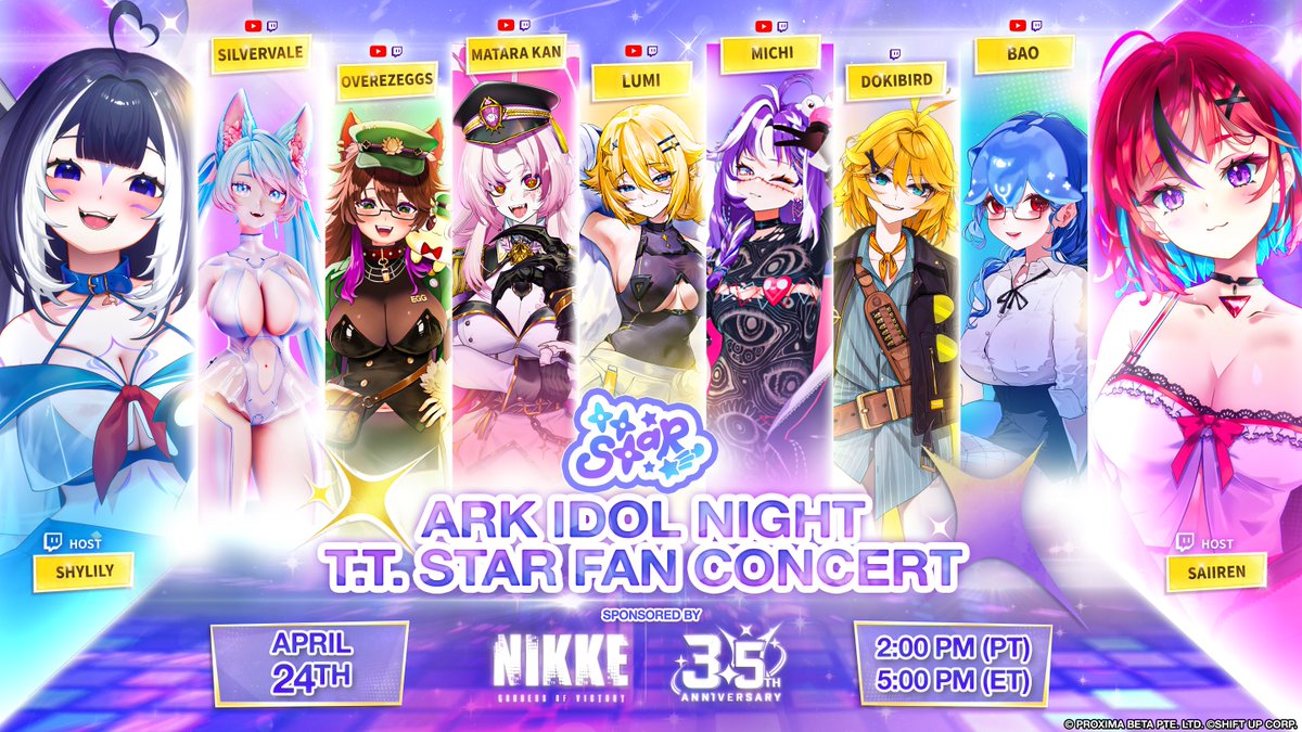 xsaiiren's tweet image. I was invited to co-host @NIKKE_en Ark Idol Night T.T Star Fan Concert on April 24!

Join us to cheer for Anis! LET'S GO ANISSSS!

Help us find Doro during the event!

Download the game now! nikke.onelink.me/cCNP/Saiiren35

#sponsored #NIKKEAnniversary #TTStarFanConcert #GuardNIKKEStars