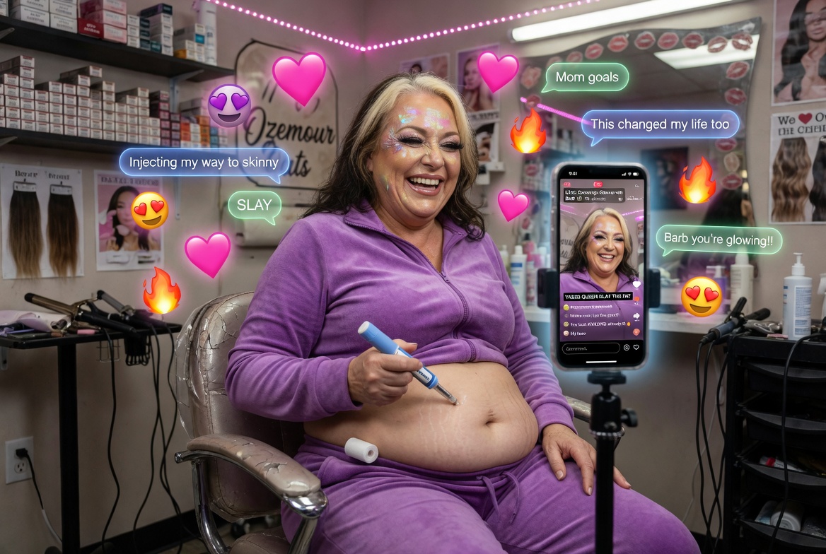 DanylGoldberg's tweet image. heater of the absurd: likes have replaced diplomas, and view counts are the ultimate certificate of quality. Recently saw a reel: a fat broad injecting Ozempic into her stomach, right during a “salon livestream.” In her mind, she's not lazy; it's just "constant hunger." And