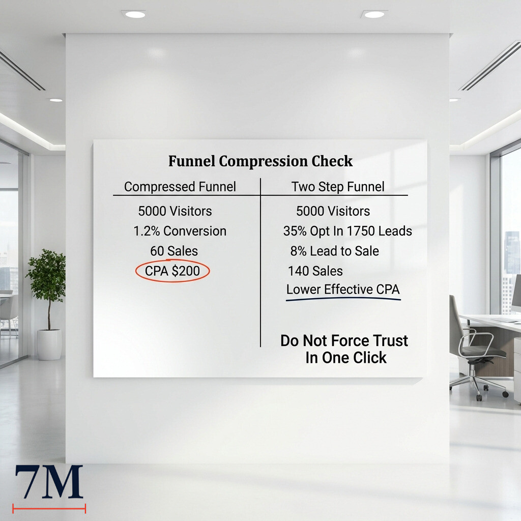 aaronparkinson's tweet image. If you send cold traffic straight to a demo or high ticket offer, you may be compressing trust into one click.

5000 visitors at 1.2% = 60 sales.
Add a mid step and 8% lead to sale can double output.

Test structure, not just ads.

#SalesFunnel #PaidMedia #B2B