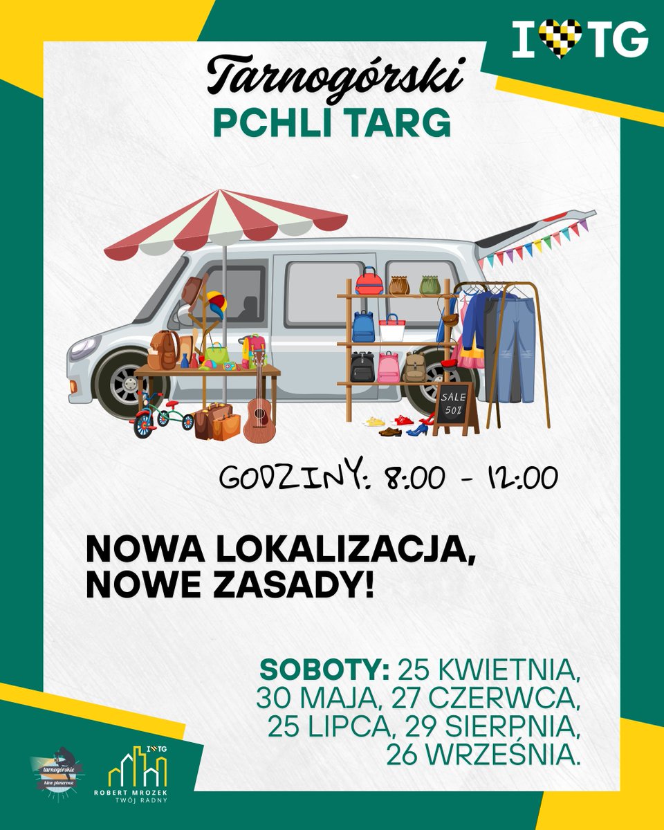 robertmrozek's tweet photo. 📜 Tarnogórski Pchli Targ wraca w NOWEJ lokalizacji (parking Ekonomik i SP9)! 🗓️ Rezerwujcie tegoroczne soboty: 25.04, 30.05, 27.06, 25.07, 29.08 i 26.09. 💰 Zadanie zrealizowane ze środków @Tarnowskie_Gory. Widzimy się na miejscu! https://t.co/dkBsLxezYt