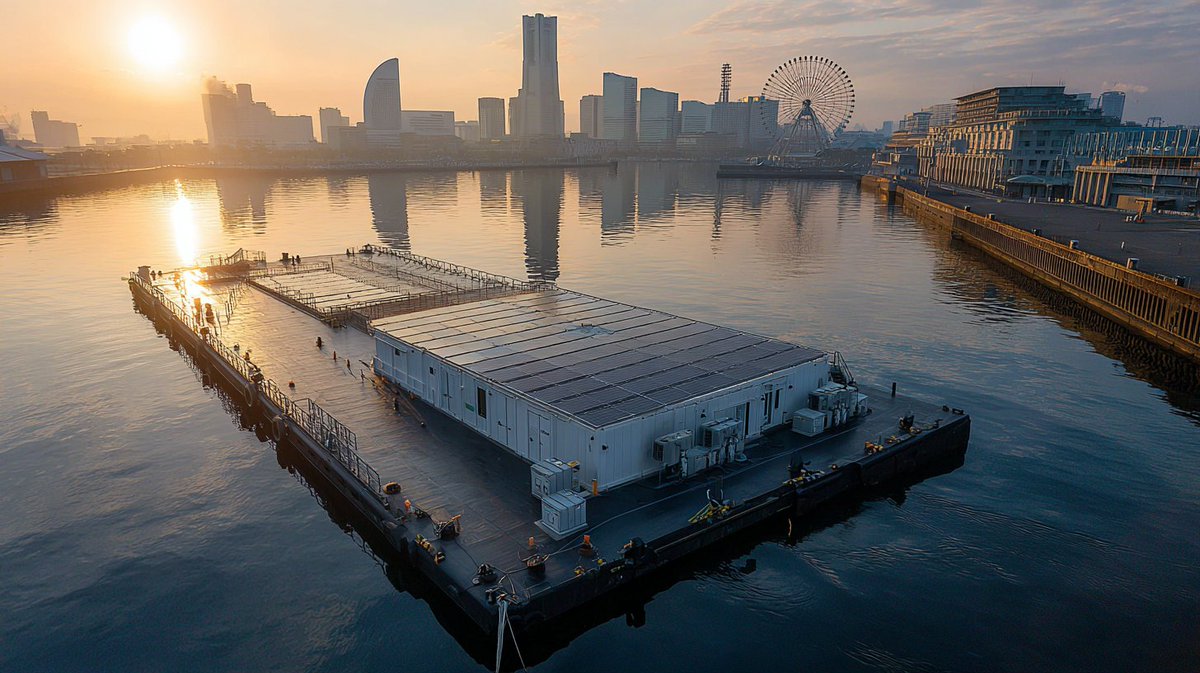 kantenna's tweet image. ☀️ Yokohama enciende el PRIMER centro de datos flotante 100% renovable del mundo. Cero cables a la red, solo sol y baterías. NYK, NTT y MUFG responden así a la paradoja ESG de la IA. Una caja pequeña, una pregunta enorme. #CentrosDeDatos #IA #EnergiaRenovable