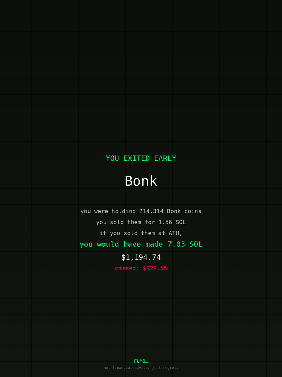 husseinalshrafy's tweet image. generational sell on $Bonk checked using fumbledbags.com 

BonkUg9t46HnxF4erZzmnB4Ae6oEcDS4V66zqUoUhwWY
#coinbase 
#accessories