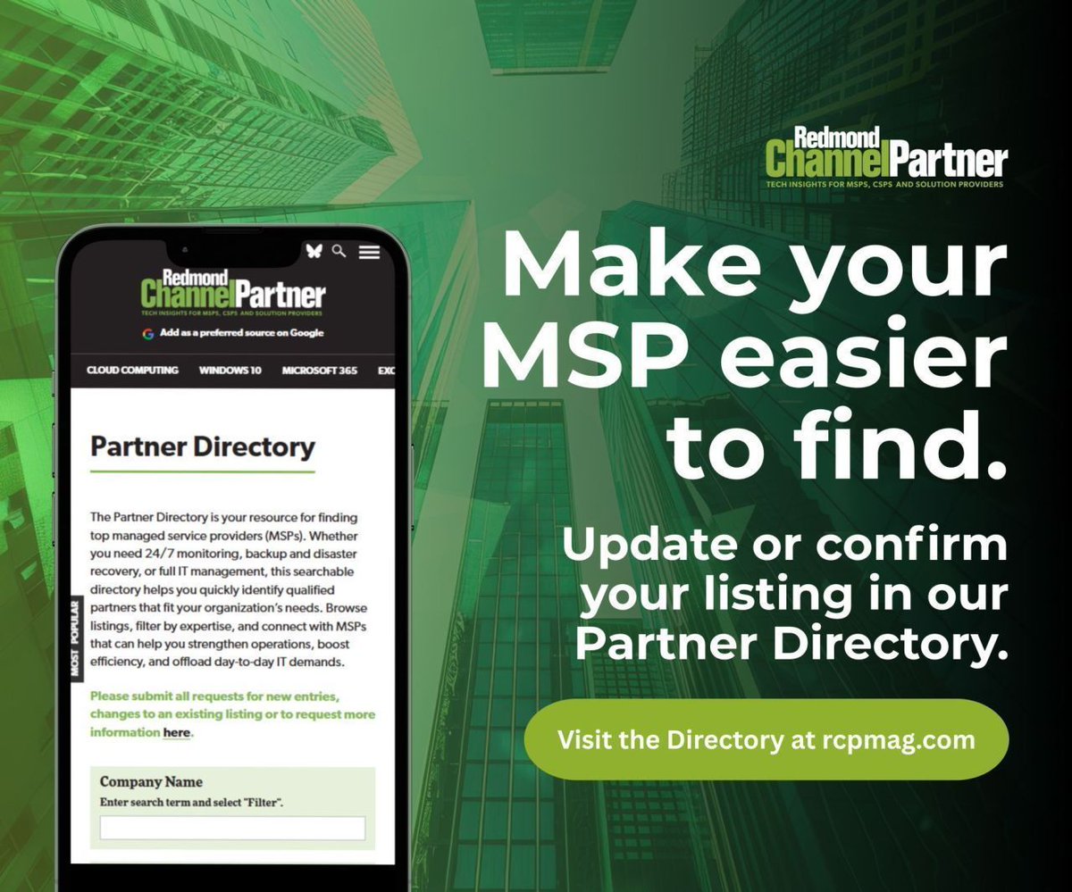 RedmondPartner's tweet image. Your next customer is looking for an MSP. Will they find you?

Our Partner Directory helps buyers search for and compare providers, and MSPs can update or add listings or explore sponsorship options to gain more visibility.

Explore the directory: rcpmag.com/partners/lists…

#MSP