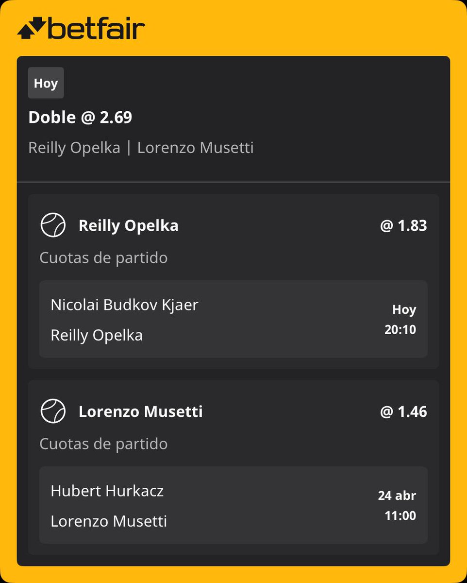 TukitukiBets's tweet photo. Really Opelka vs Sebastian Kjaer
➡️ Pick: Opelka Win
💸 Stake: 3/5
📊 Cuota aprox: 1,85

Hubert Hurckaz vs Lorenzo Museti
➡️Pick: Lorenzo Musetti Win
💸 Stake:3/5
📊Cuota Aprox:1.50 https://t.co/3zQd1hXK1u