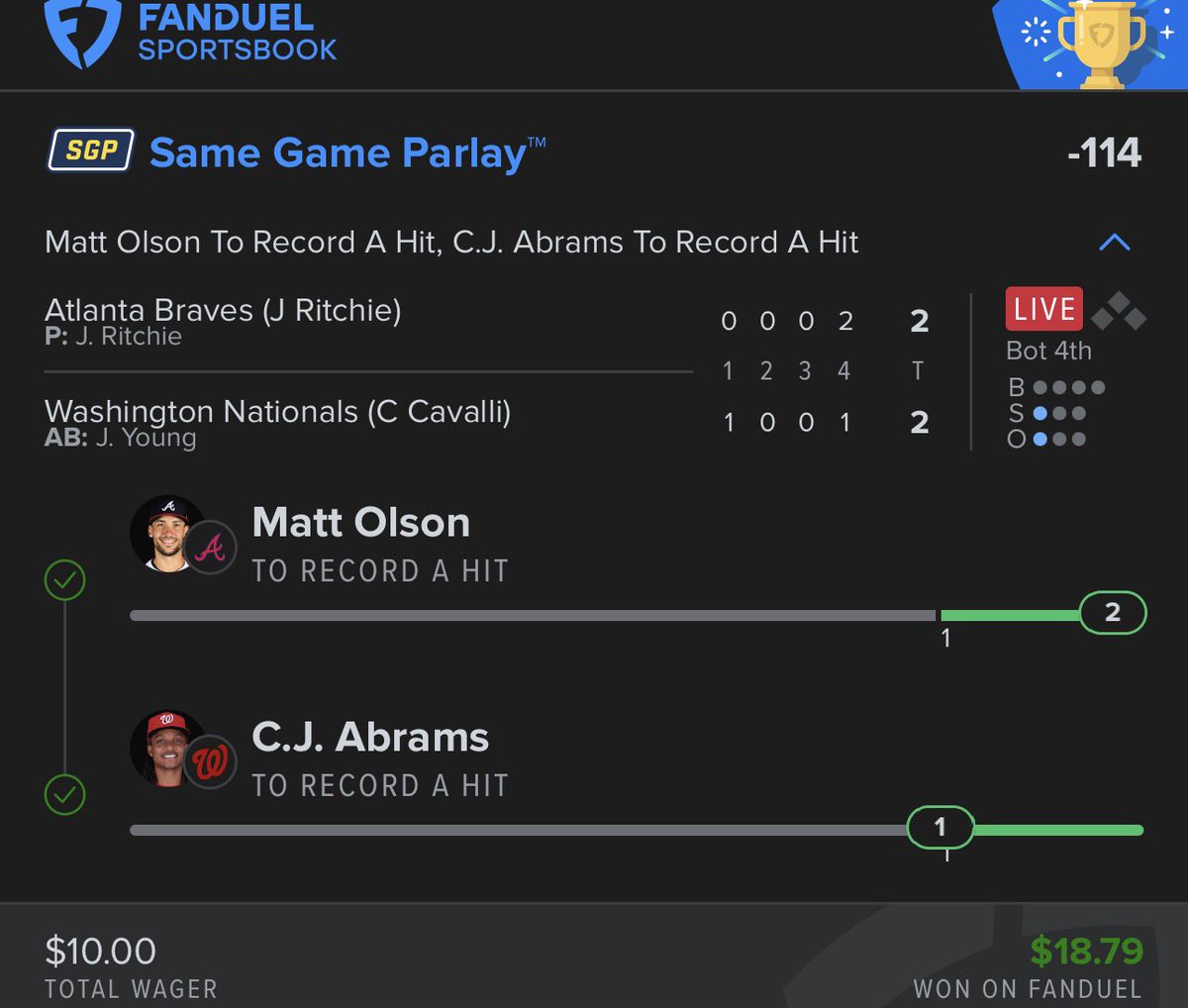 THEGAMBLINGGAWD's tweet image. BANG✅
Gambling Gawd’s VIP MLB Hits Ladder Challenge🪜⚾️
💥💥$10&amp;gt;&amp;gt;&amp;gt; $10,000💥💥
💥💥💥IN 10 DAYS!💥💥💥
🪜DAY 2 LADDER CHALLENGE🪜
🔥🔥$10———&amp;gt;$18.79
🚨🚨Day 2 Incoming!🚨🚨
JOIN✅WIN✅SIMPLE✅
#LadderChallenge #VIP