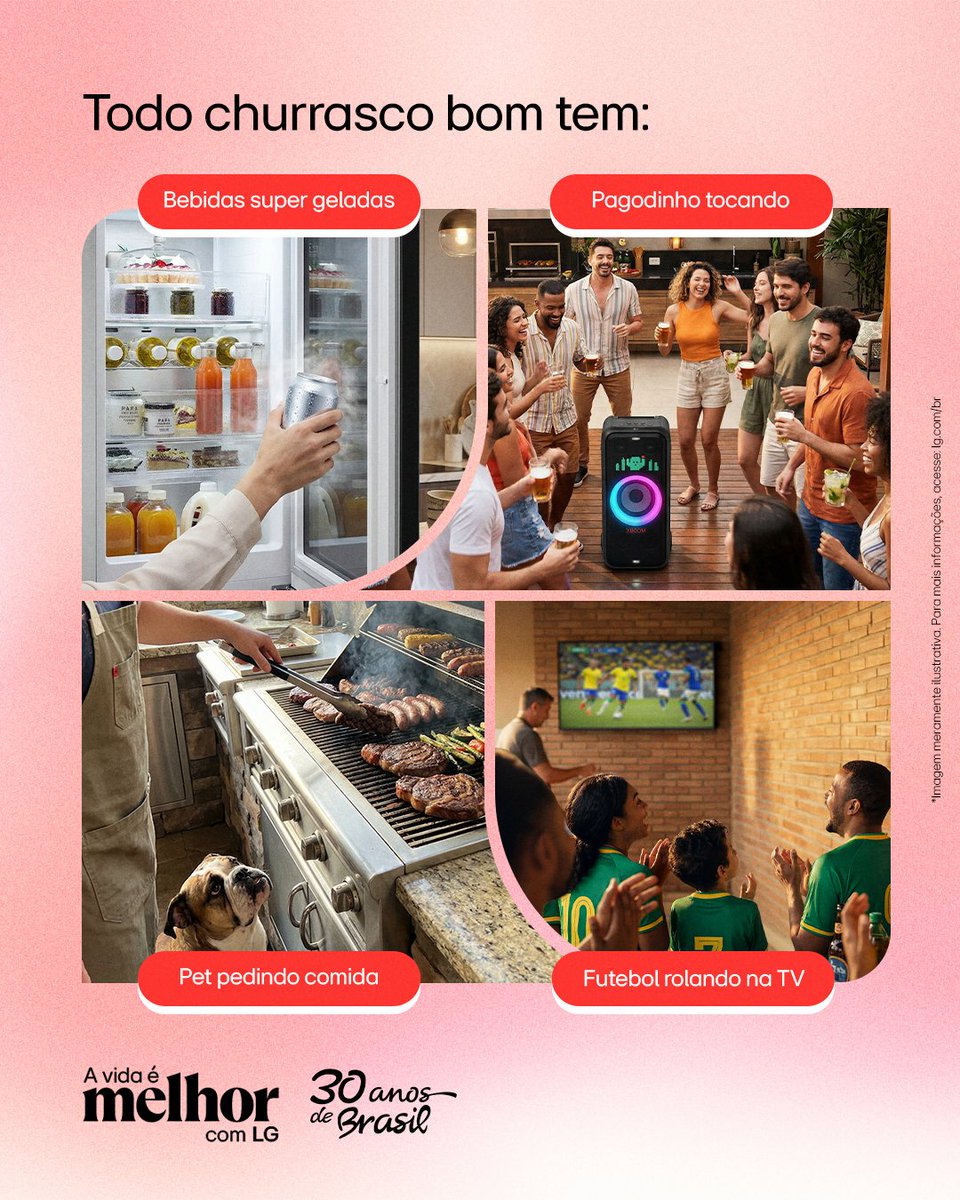 LGdobrasil's tweet image. E, claro, todo churrasco bom tem LG: geladeira, TV, xboom. Tudo pra deixar sua festa melhor ainda! Marca seu amigo que ama um churrasquinho e bora marcar o próximo. 🍖 

#LifesGood #LG