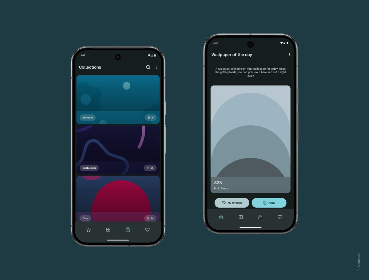 droidbeauty's tweet image. 👀

Testing more improvements to the UI for Wavy and Arthea 😍

New pop-up menus, tweaked Wall of The Day screen &amp;amp; more 🤍

#ui #android #androidtheme #backdrop #wallpaper
