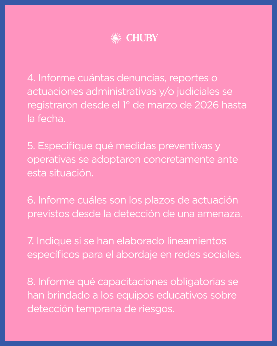 🚨 NINGUNA FAMILIA TIENE QUE TENER MIEDO.  

Las amenazas en escuelas de La Plata y la Provincia exigen respuestas concretas. Por eso presentamos un pedido de informes en el Senado para que el gobierno provincial explique qué hizo, qué protocolo activó y qué medidas tomó.  

Las