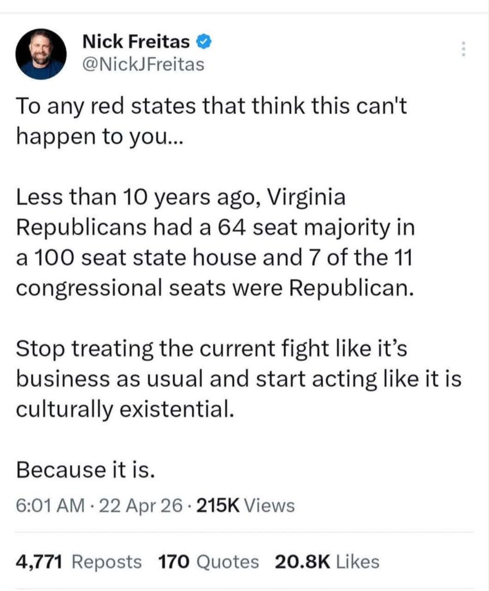 I remember when California routinely elected Republicans and Colorado was red. I also remember when Arkansas Republicans had less than ten out of 100 state legislators, and Pennsylvania, Michigan and Wisconsin were “lost forever” behind the “Blue Wall”.

Politics moves slowly