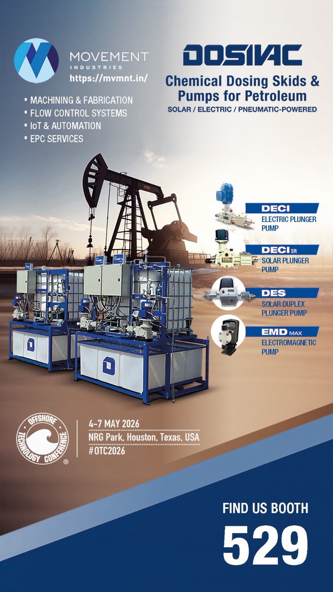 mvmntin's tweet photo. We’re heading to OTC 2026.
Catch $MVNT + DOSIVAC at Booth 529.

Advanced chemical dosing skids, pump systems, precision machining &amp; fabrication, and full-scope EPC solutions for the energy sector.

NRG Park, Houston
May 4-7, 2026 https://t.co/Bz176X3yCO