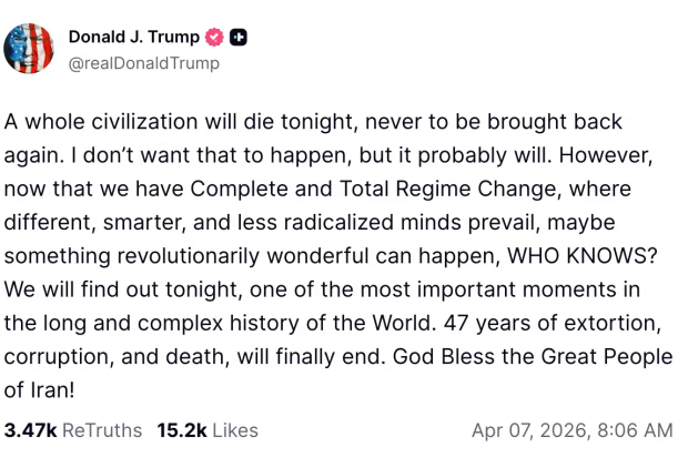 Day 39 of the war: Trump announced that the entire Iranian civilization will die tonight at his hands, proclaiming that "tonight", one of the most important moment in the history of the world will take "happen".