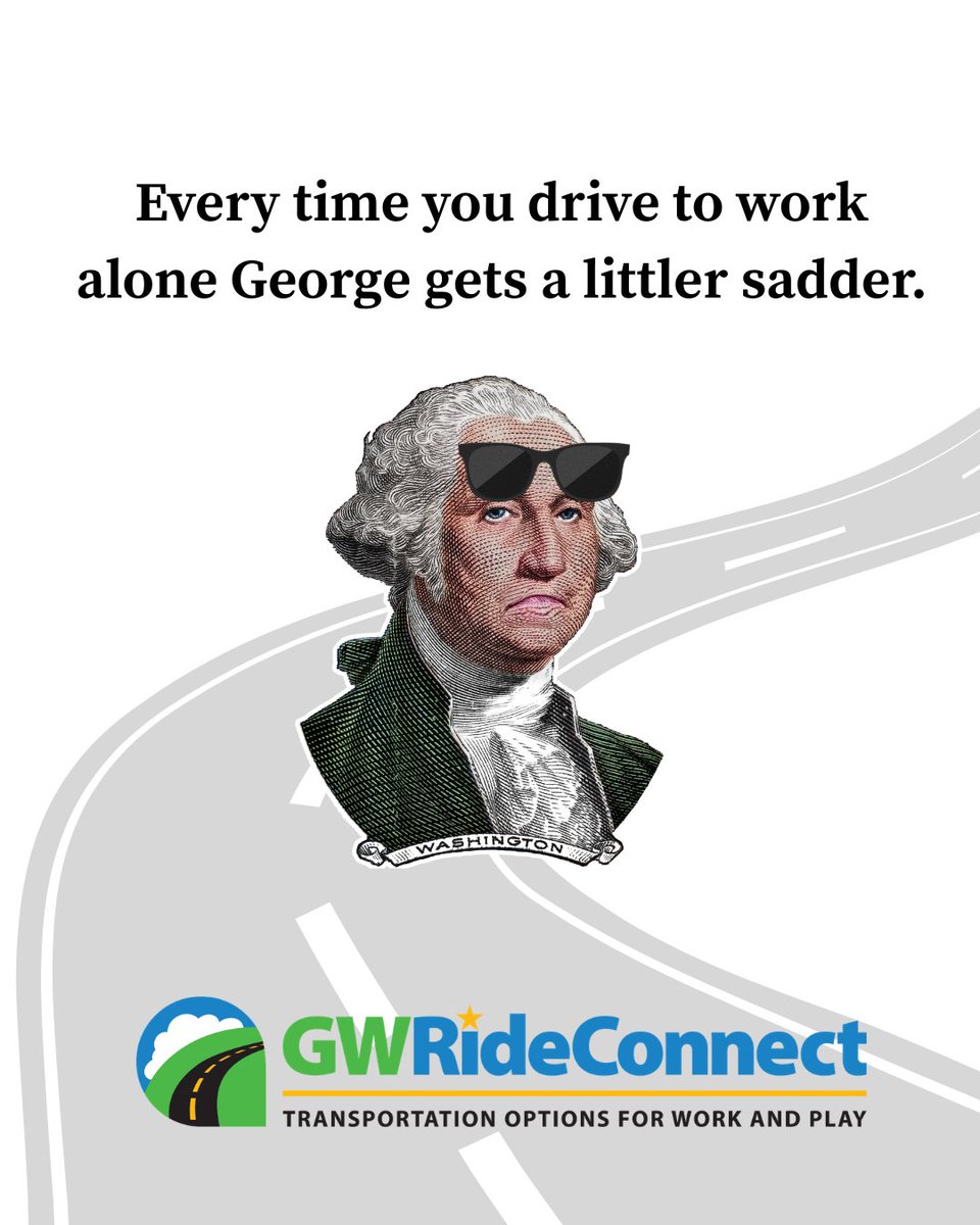 GWRideConnect's tweet photo. It is the 250th birthday year of the United States,   we can at least try to make George smile!

#togetherweride #revolutionizeyourcommute https://t.co/zGZkM8c42x