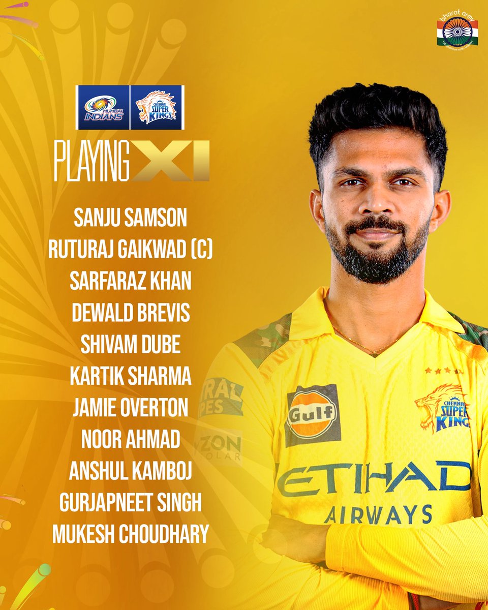 thebharatarmy's tweet image. Mumbai Indians won the toss and elected to bowl vs CSK.

📷-BCCI

#teamindia #cskvsmi #bharatarmy #coti🇮🇳 #ipl2026