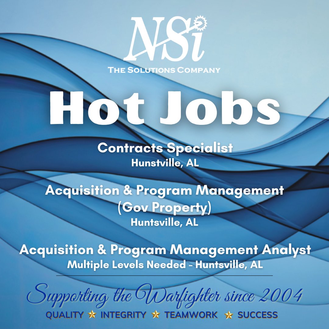 IncNaval's tweet image. Hot Jobs of the week. Visit our website for more information or to apply: n-s-i.us #opportunities #job #jobseekers #employment #navalsystemsinc #nsi