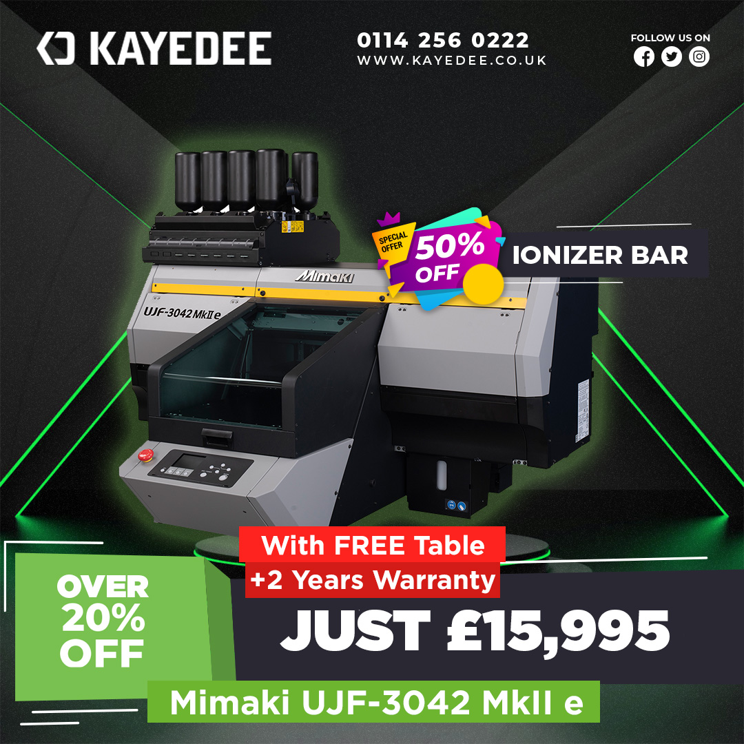 KayeDee_Marking's tweet image. Spring is finally here 🌻 and so are Mimakis Exciting new deals on their 3042 &amp;amp; 6042 Digital Printers.

Email or call us for more information before the offer ends May 22nd!

sales@kayedee.co.uk 0114 2560 222

#Mimaki #UVPrinting #KayeDee #Printing #DigitalPrinting