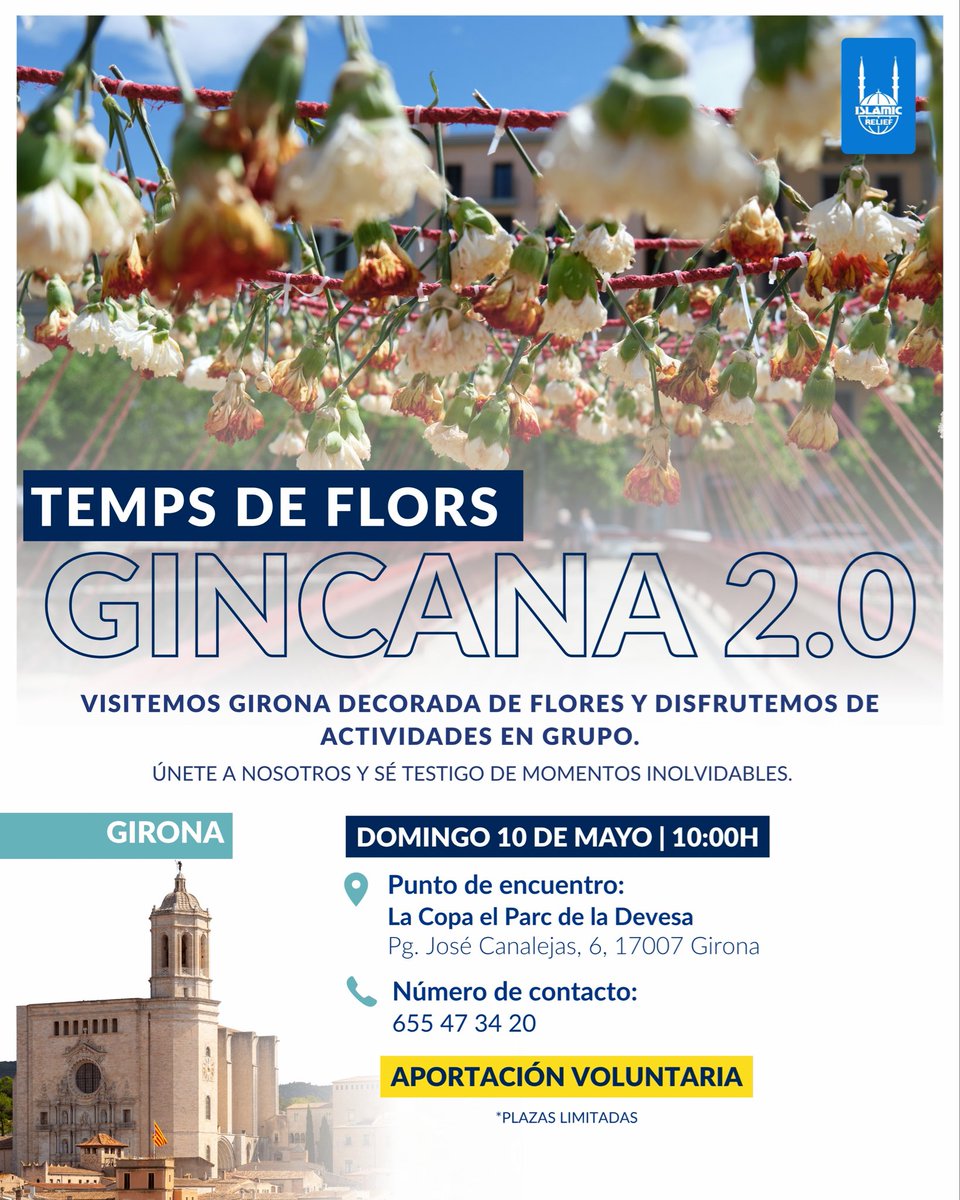 ¡Vuelve Temps de Flors y aterriza consigo la segunda edición! ✨🌸

📍 Punto de encuentro: La Copa – Parc de la Devesa
🗓 Domingo 10 de mayo
⏰ 10:00 h

Será una mañana diferente, llena de energía, conexión y diversión 💫

💙 Aportación voluntaria