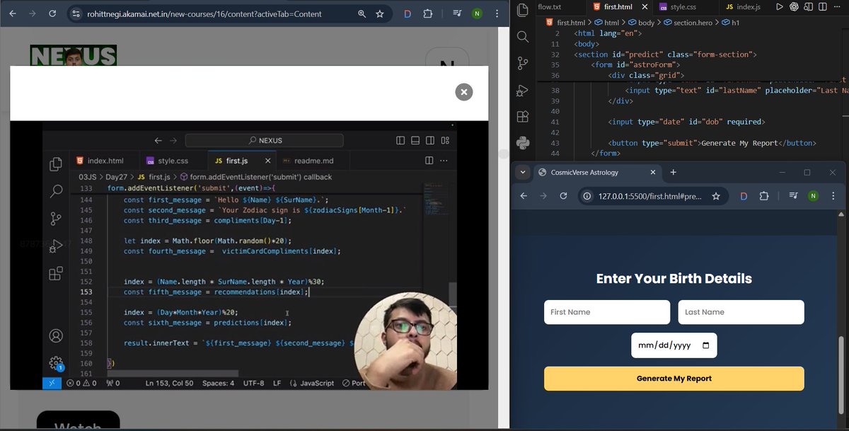 NITINBH46750809's tweet image. Day 63 – MERN Stack 🌐

Topic: Astrology Logic -&amp;gt; Js
Learning how real products are built.

📸 Class
📝 Notes

One day at a time.

#WebDev #MERNStack #BuildInPublic