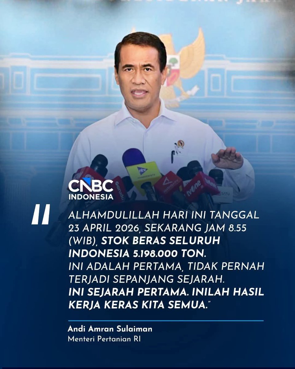brmpsumut's tweet image. #repost

Menteri Pertanian sekaligus Kepala Badan Pangan Nasional (Bapanas) Amran Sulaiman bersyukur akhirnya stok beras memecahkan rekor atau terbanyak dalam sejarah.