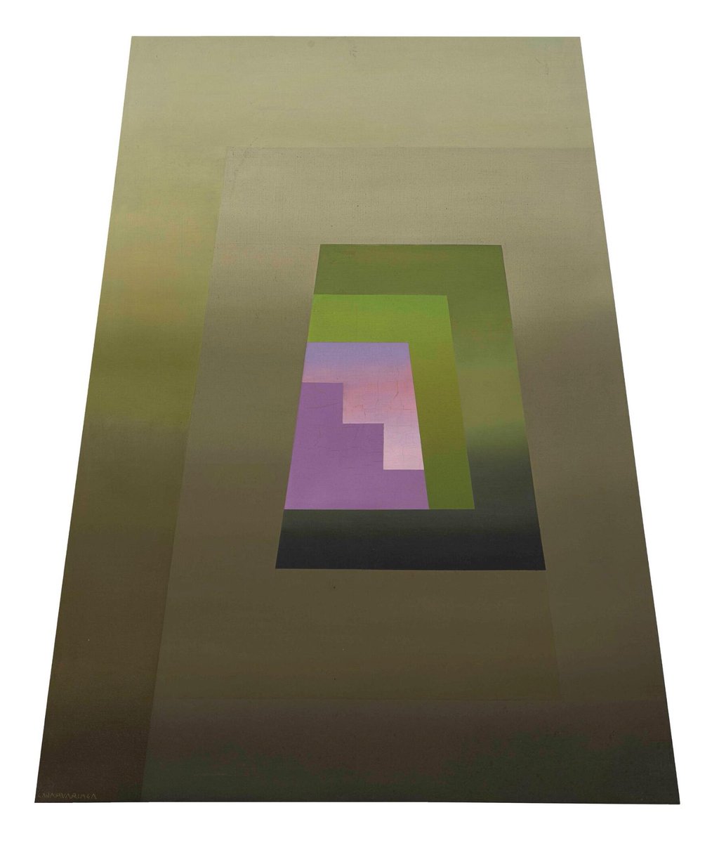 alb_giraldo's tweet image. El artista plástico y docente de la Escuela de Bellas Artes del #Perú, José Milner Cajahuaringa (#Huarochirí, 1932 - #Lima, 2017), inspirado en la grandeza espiritual del arte prehispánico, jugó en sus pinturas con los colores complementarios, las imágenes trapezoidales y las